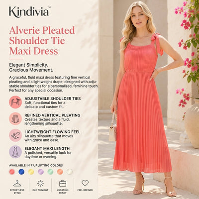 Kindivia™ Alverie Pleated Shoulder Tie Maxi Dress