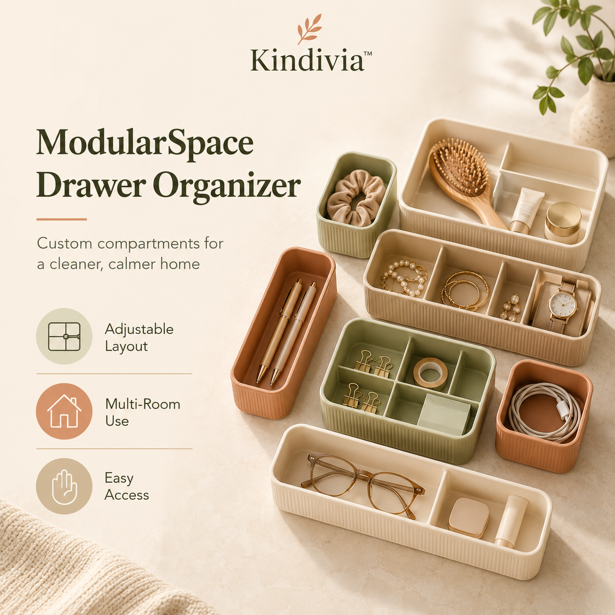 Kindivia™ ModularSpace Drawer Organizer
