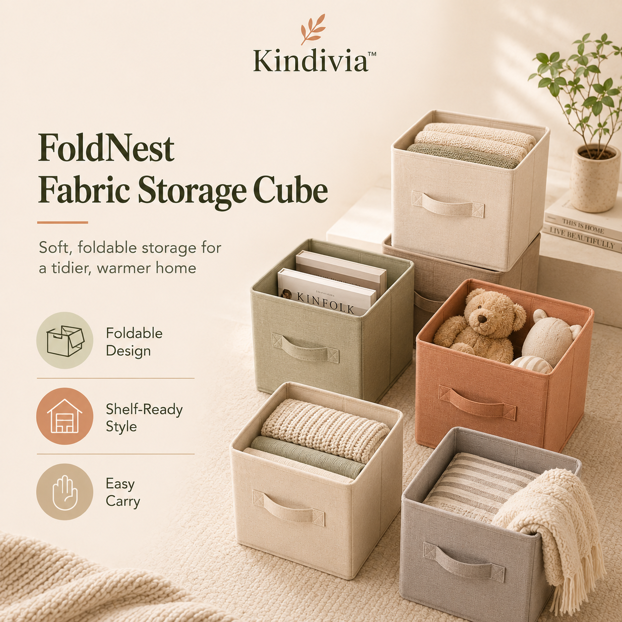 Kindivia™ FoldNest Fabric Storage Cube