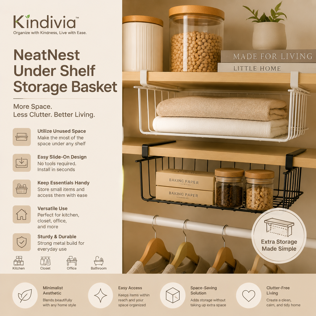 Kindivia™ NeatNest Under Shelf Storage Basket