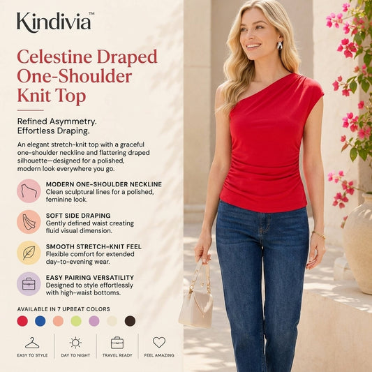 Kindivia™ Celestine Draped One-Shoulder Knit Top