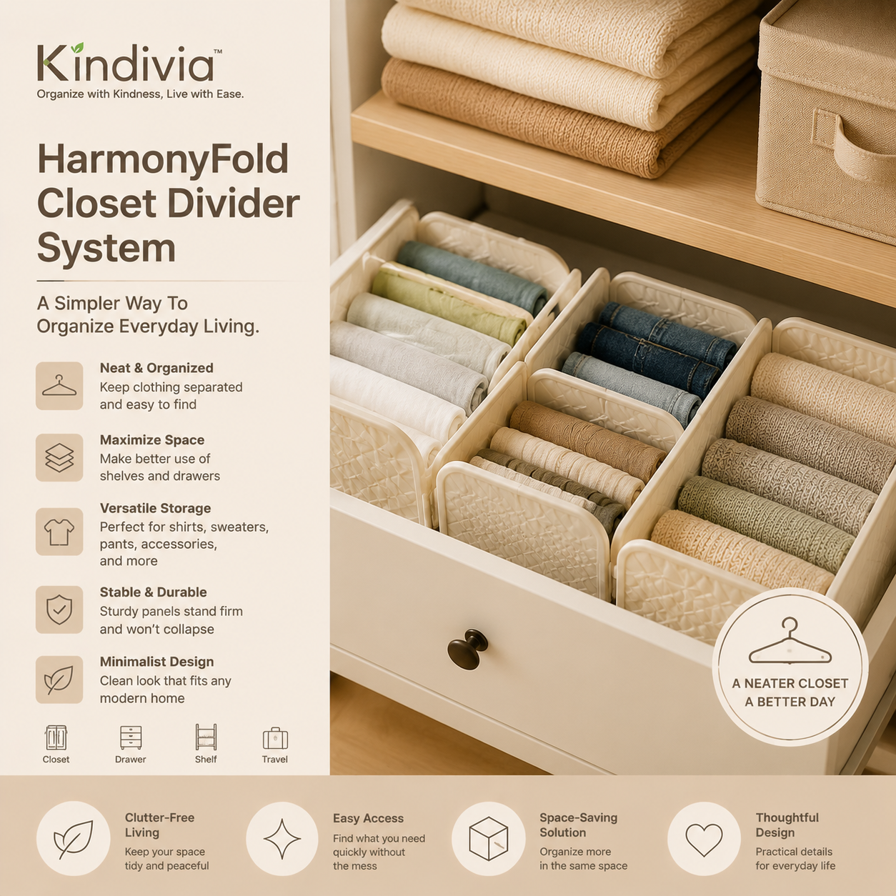 Kindivia™ HarmonyFold Closet Divider System