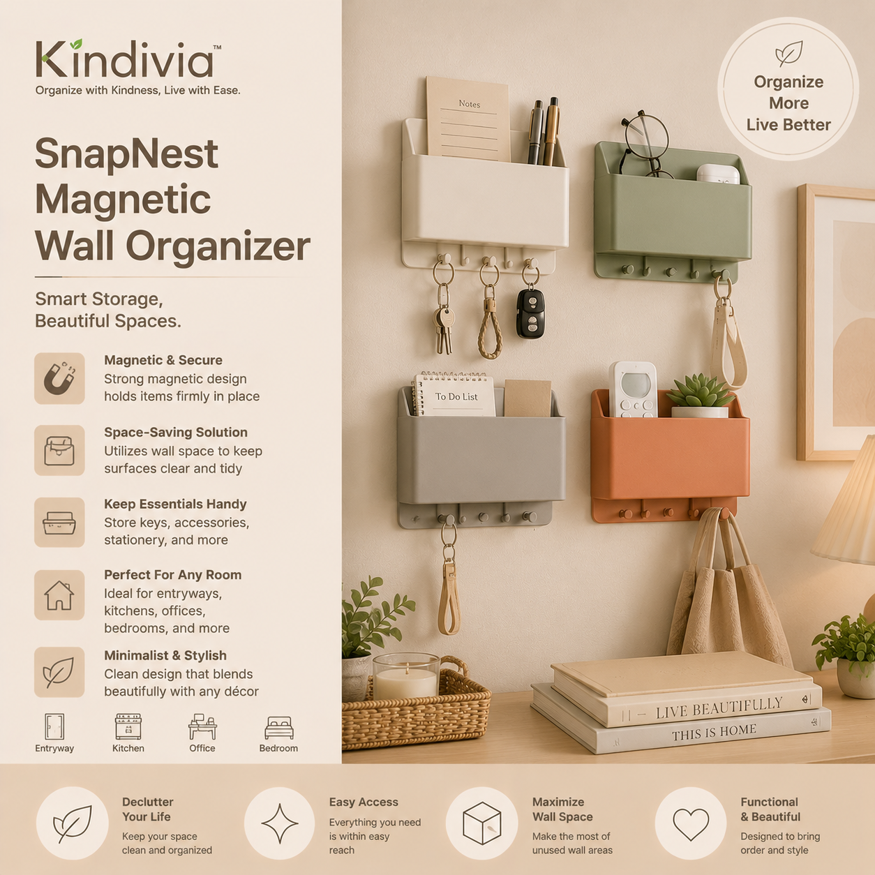 Kindivia™ SnapNest Magnetic Wall Organizer